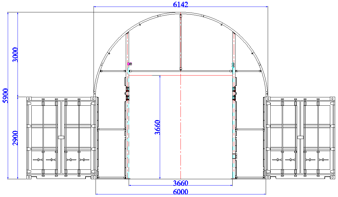 Easyhallen - Frontvegg til containertelt - 20 fot - med port - Easy Gruppen